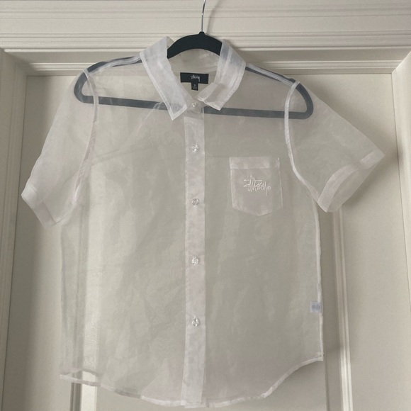 Stussy Sheer White Button Down Shirt - Picture 1 of 4